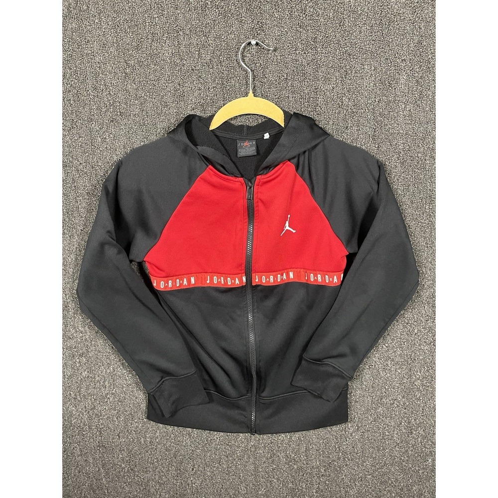 Jordan Youth Full Zip Hoodie Jacket Black Red Jumpman Logo Size L (10-12)